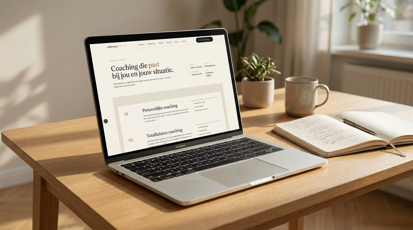 Edith Moen coaching page on a MacBook — services and process