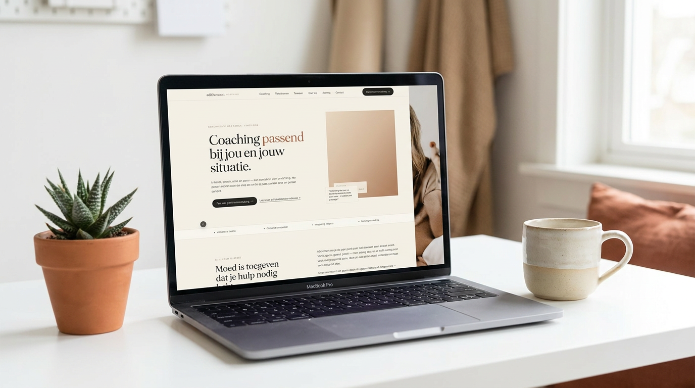Edith Moen Coaching homepage on a MacBook — Dutch life coaching site